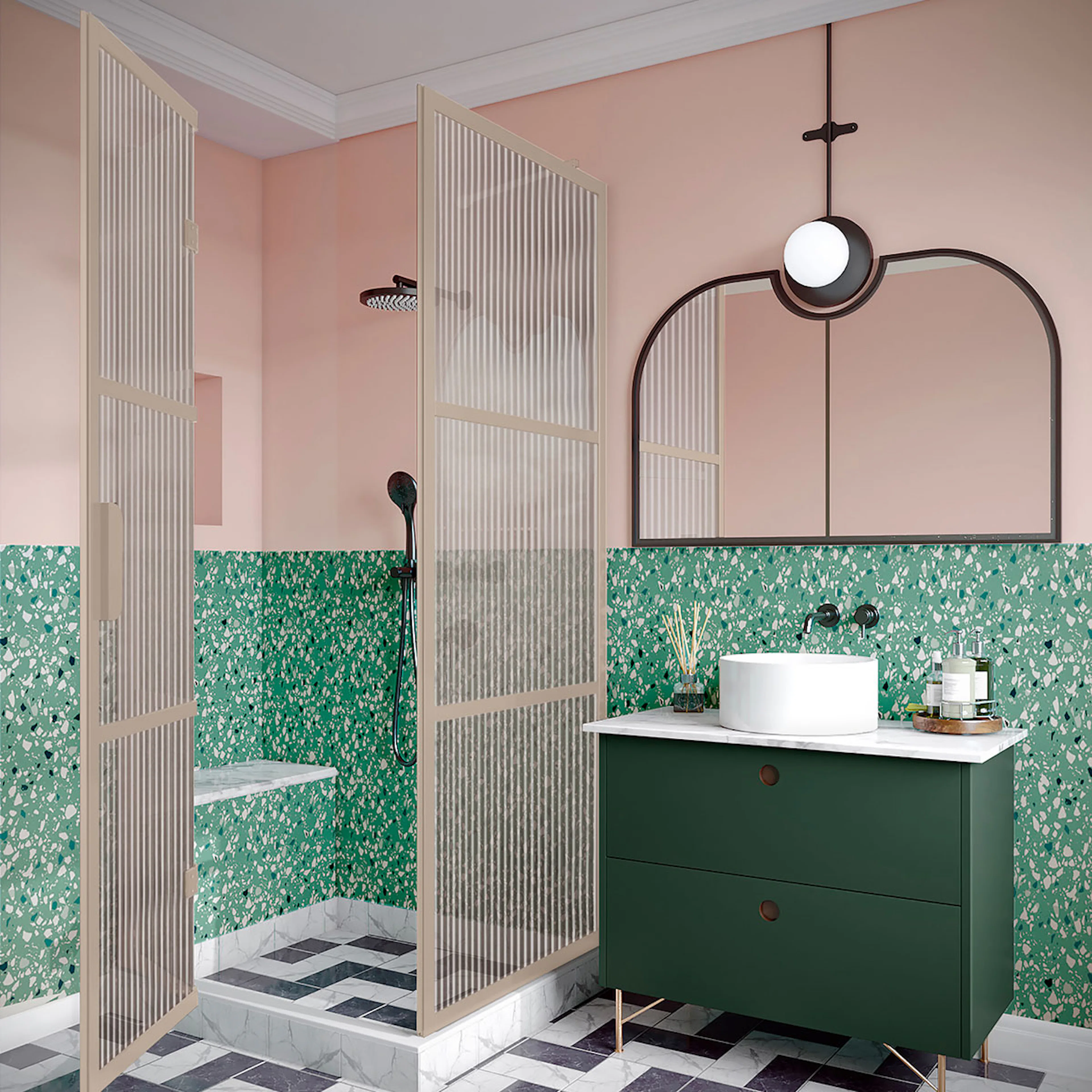 Duschhörn Hietakari Bläk 888 Tokyo Fast Vägg och Vikbara Dörr