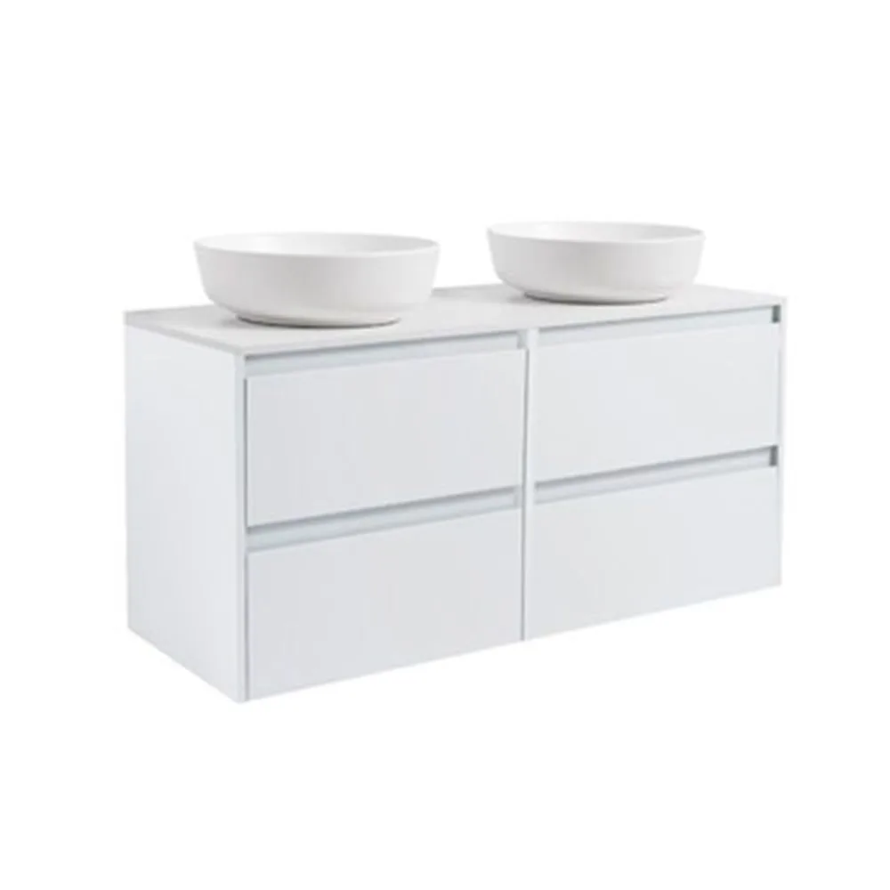 Tvättställsskåp Alterna Luxor 120 Dubbelt med Bänkskiva Kvartskomposit och Runt Tvättställ