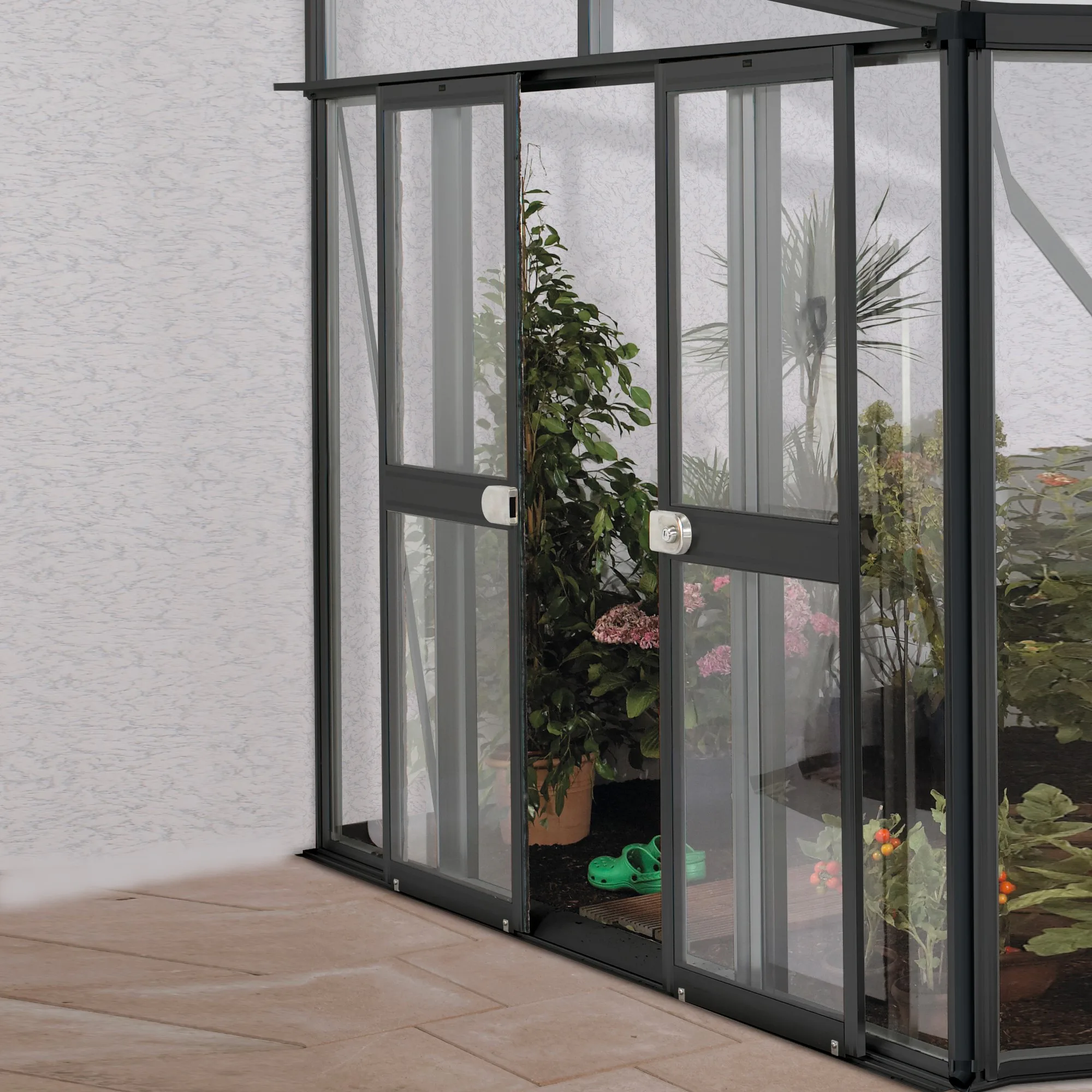 Dörrar Vitavia Helena Dubbeldörrar med Glas Antracit för Växthus