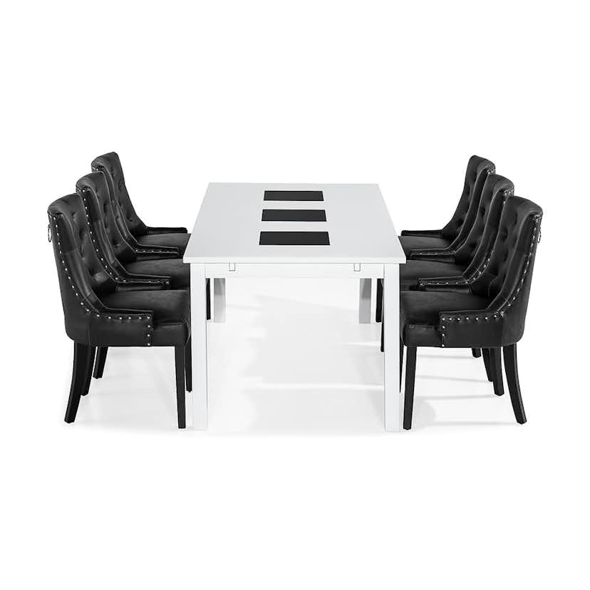 Matgrupp In Living Jasmin 180 cm med 6 Tuva Fåtölj Vit/Svart