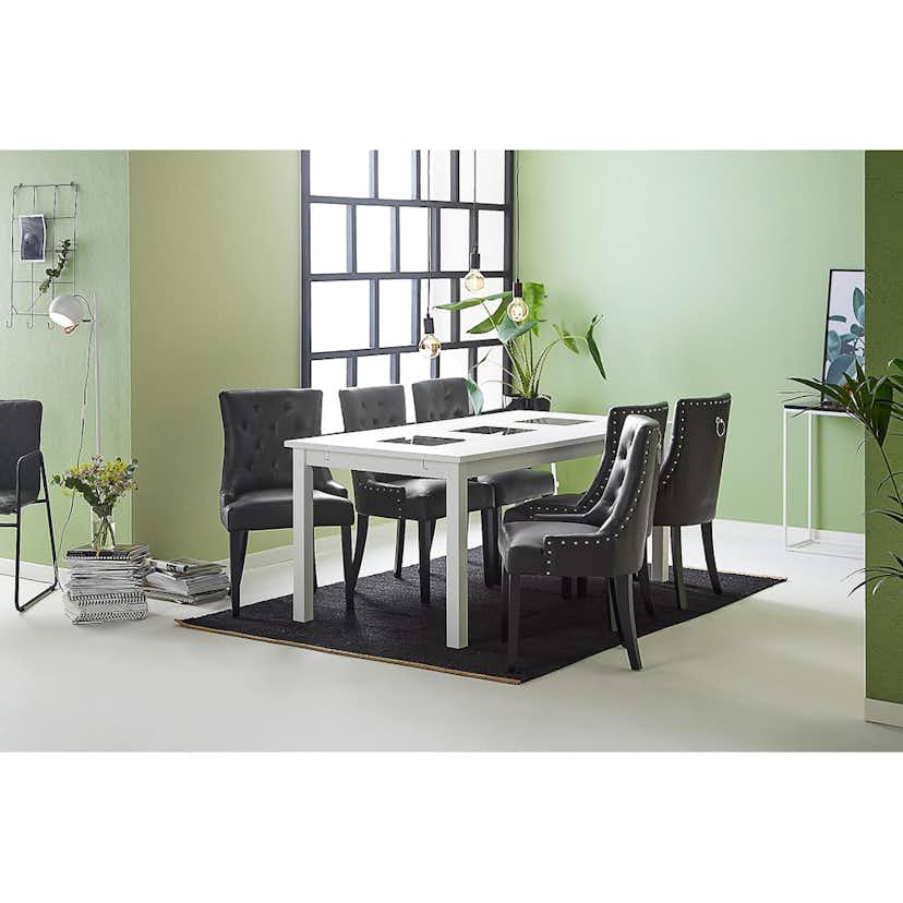 Matgrupp In Living Jasmin 180 cm med 6 Tuva Fåtölj Vit/Svart