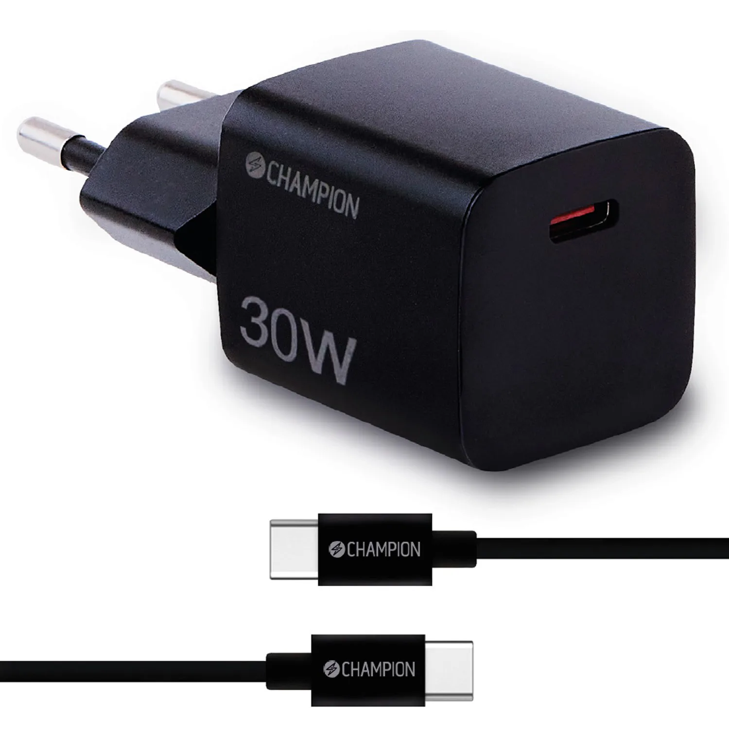 Laddare Champion 30W + USB-C Kabel Svart