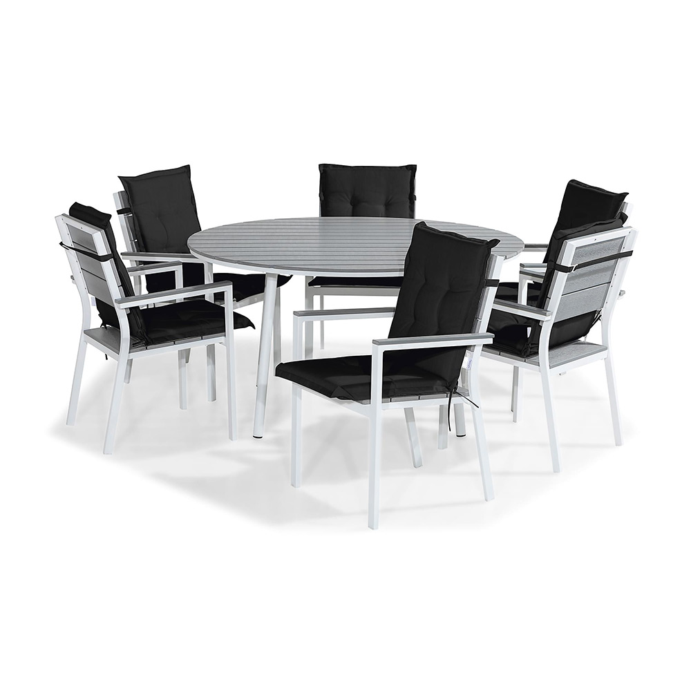 Matgrupp Utomhus Comfort Garden Tunis Rund 140 med 6 StapelTrädgårdsstolar Aintwood