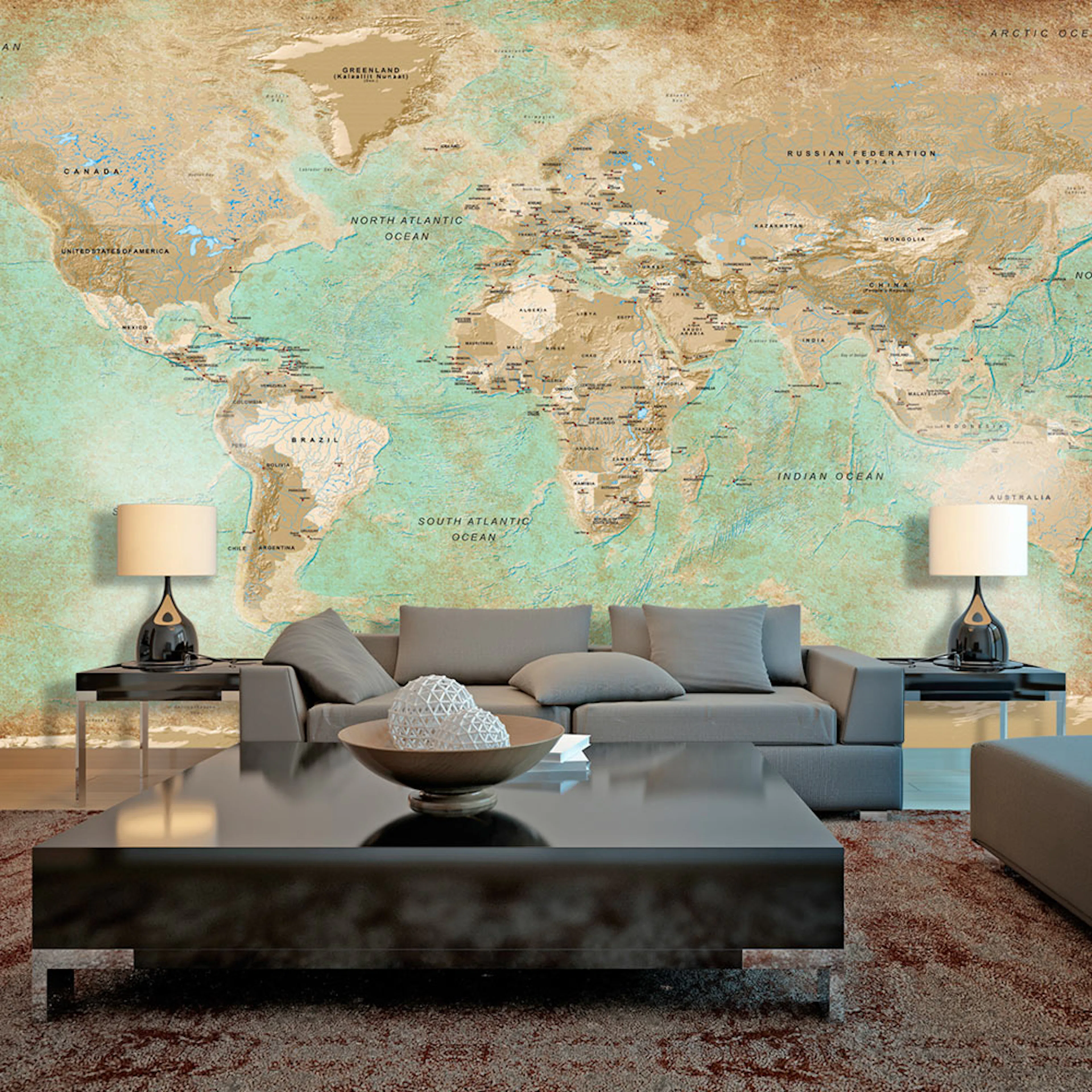 Fototapet Arkiio Självhäftande Turquoise World Map II 490x280