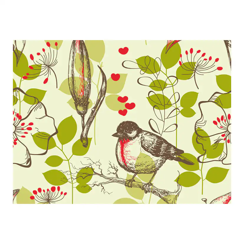 Fototapet Arkiio Fågel Och Liljor Vintage Mönster