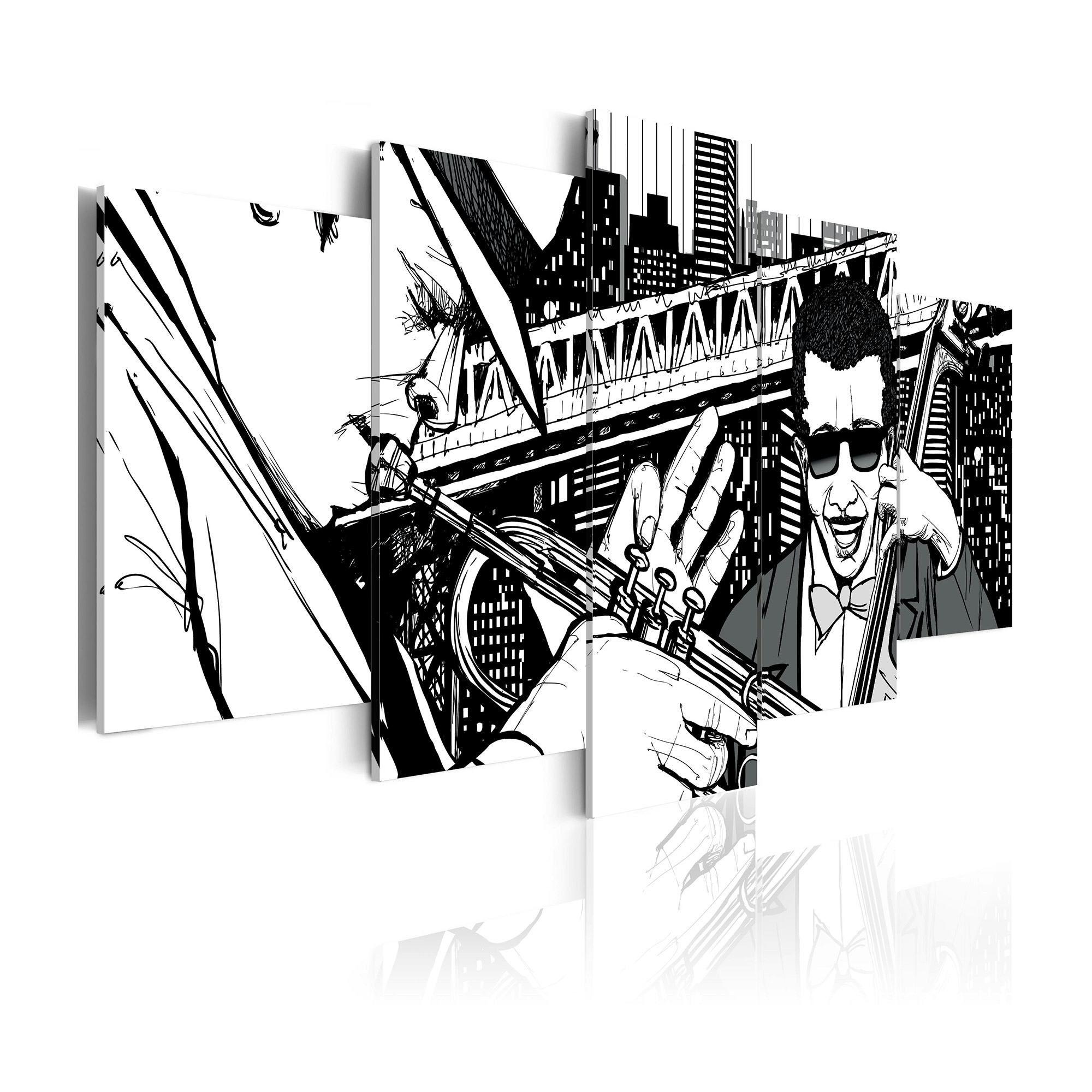 Tavla Arkiio Jazzkonsert På Bakgrunden Av New York Skyskrapor 5 st