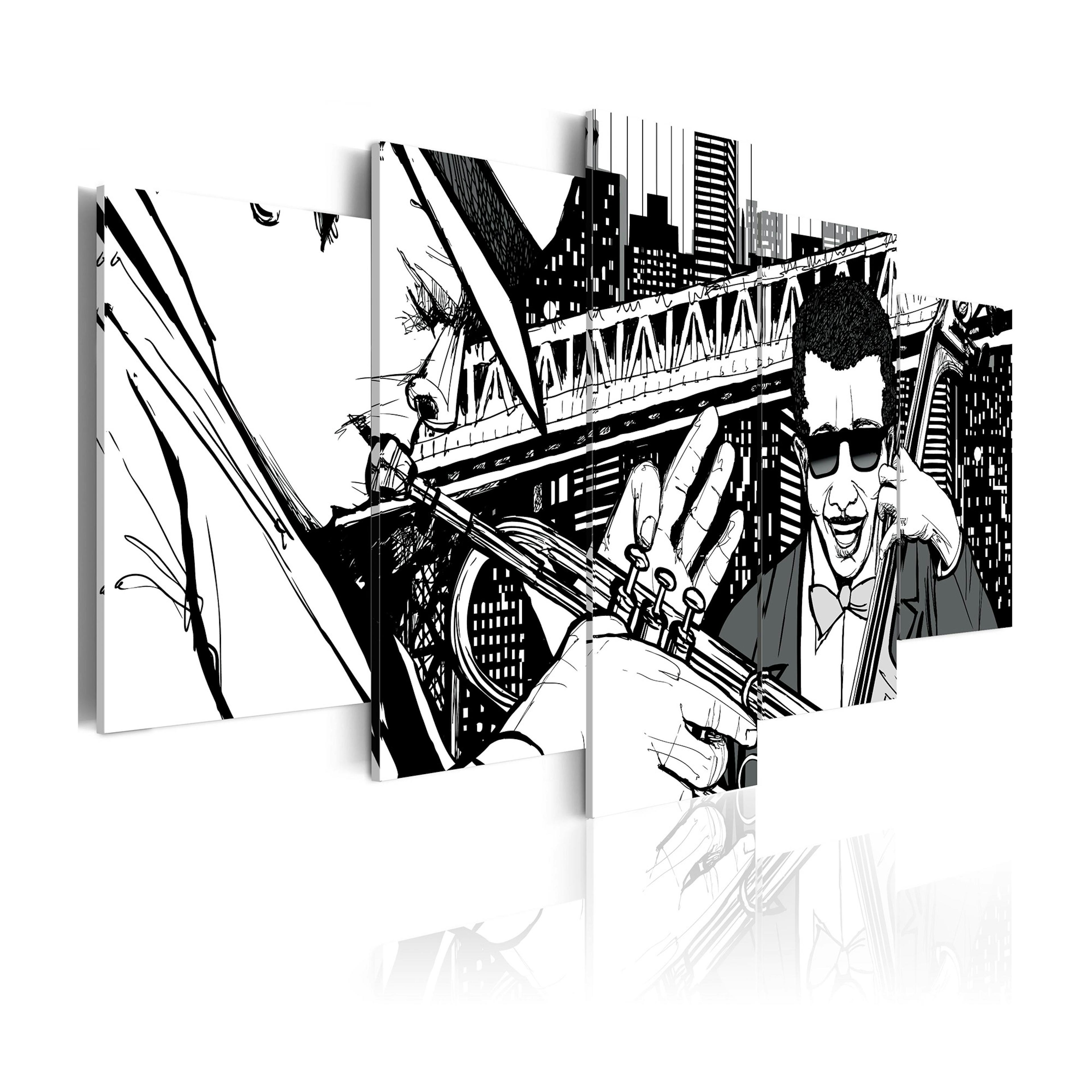 Tavla Arkiio Jazzkonsert På Bakgrunden Av New York Skyskrapor 5 st
