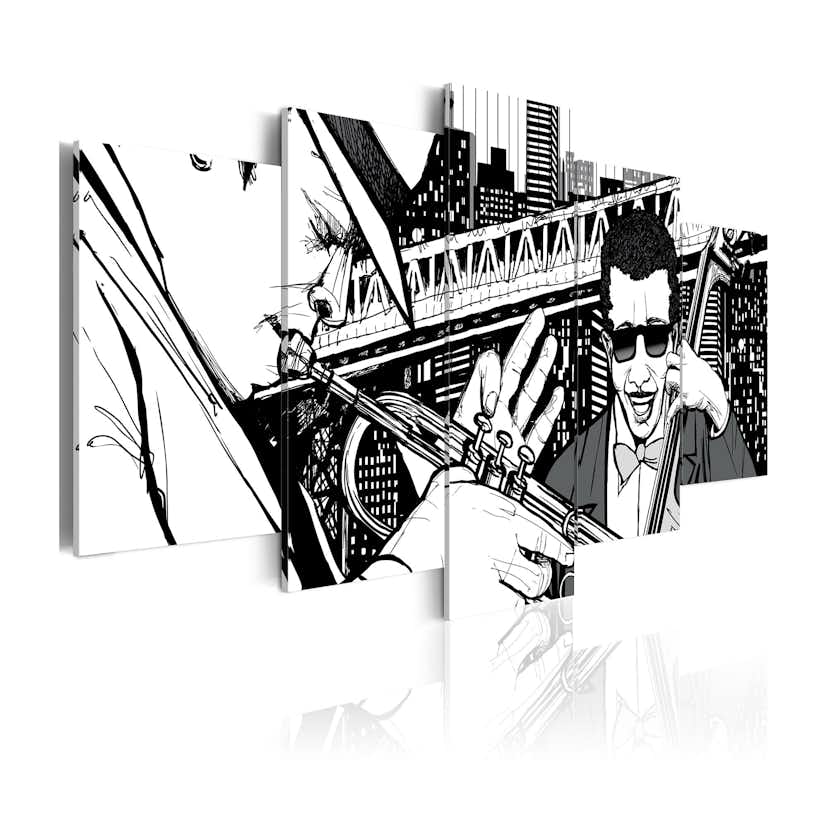 Tavla Arkiio Jazzkonsert På Bakgrunden Av New York Skyskrapor 5 st