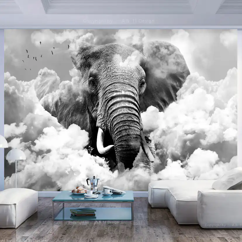 Fototapet Arkiio Elephant In The Clouds Black And White