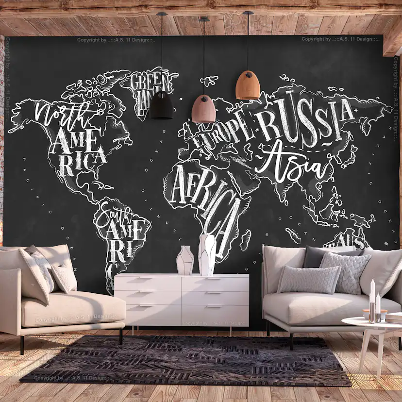 Fototapet Arkiio Självhäftande Retro Continents Black