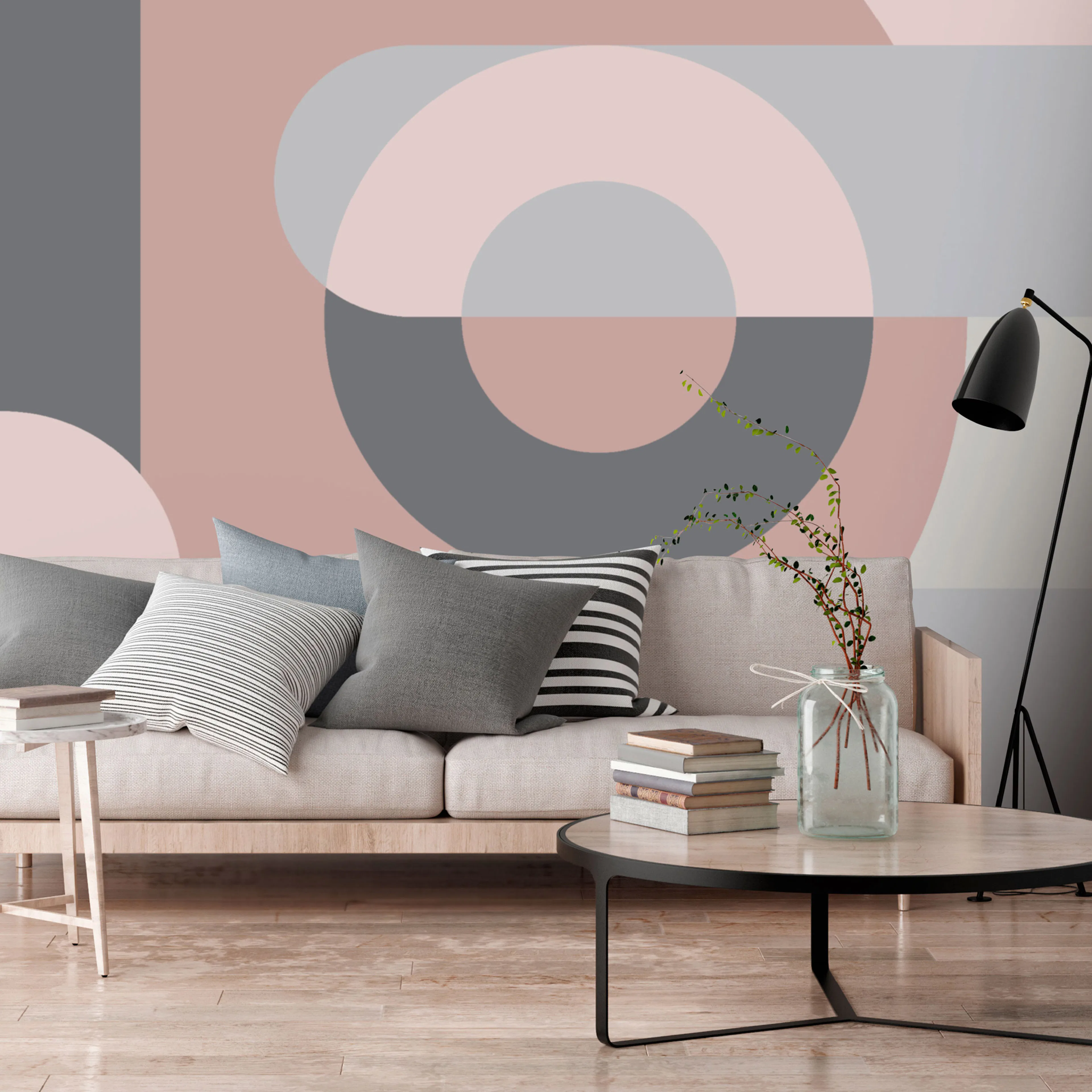 Fototapet Arkiio Självhäftande Geometric Wreath Pink