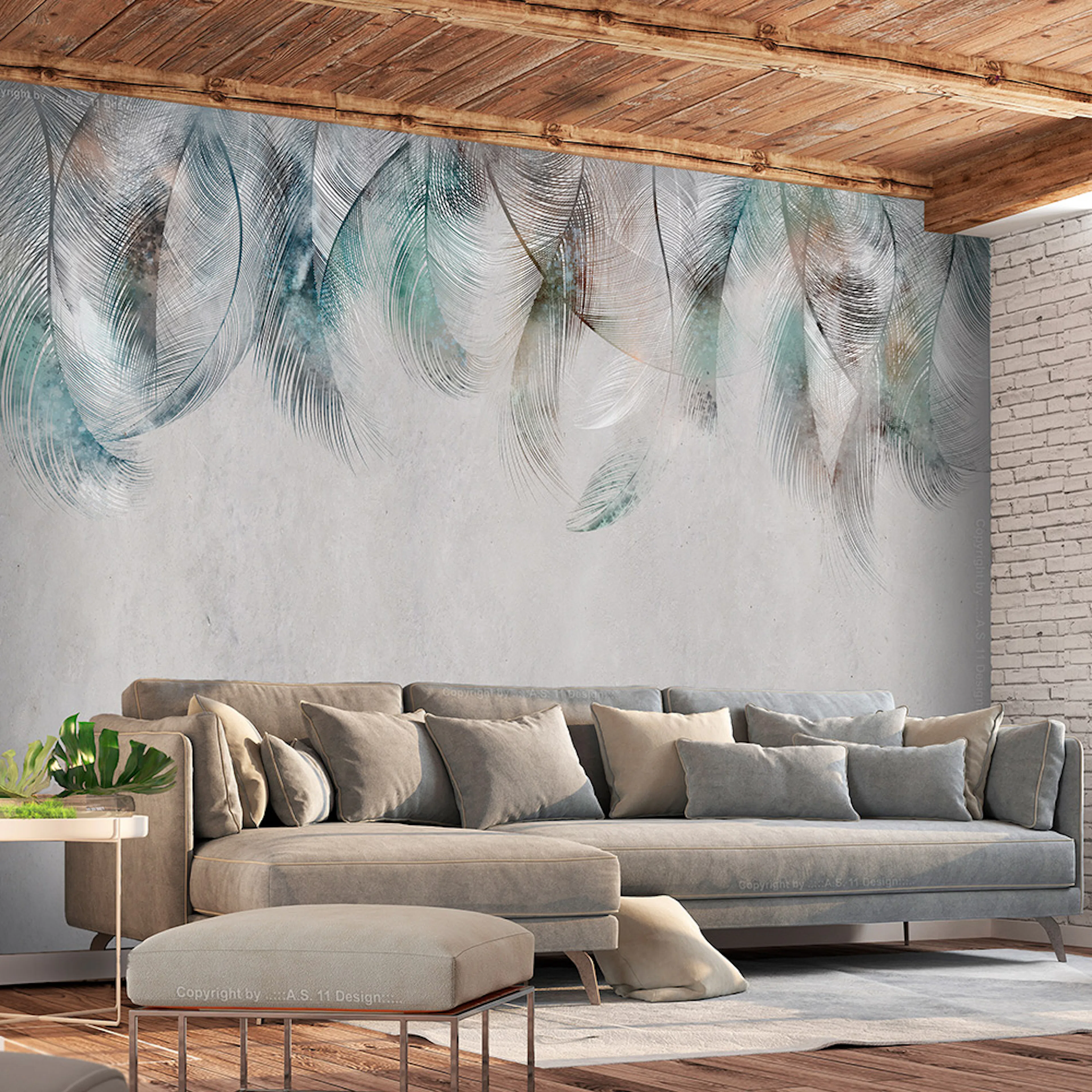 Fototapet Arkiio Colourful Feathers Självhäftande