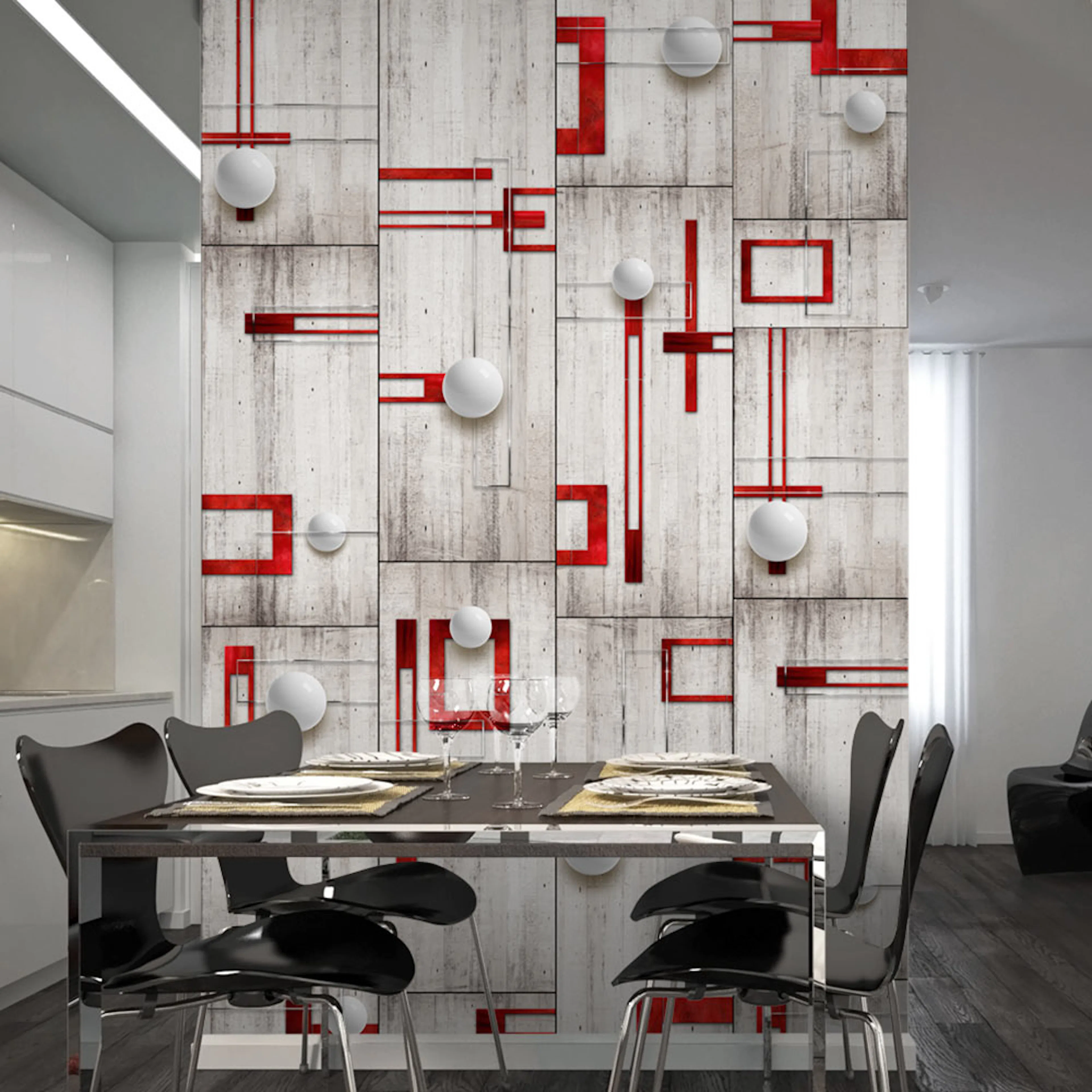 Fototapet Arkiio Concrete, red frames and white knobs 50x1000 cm