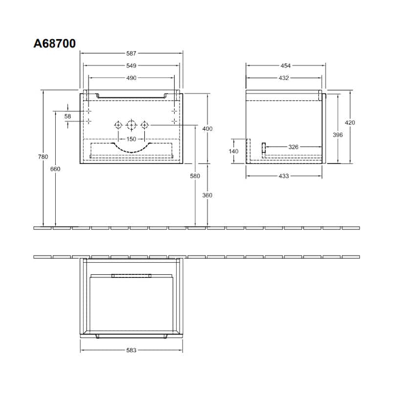 Tvättställsskåp Villeroy & Boch Subway 2.0 med 1 Låda