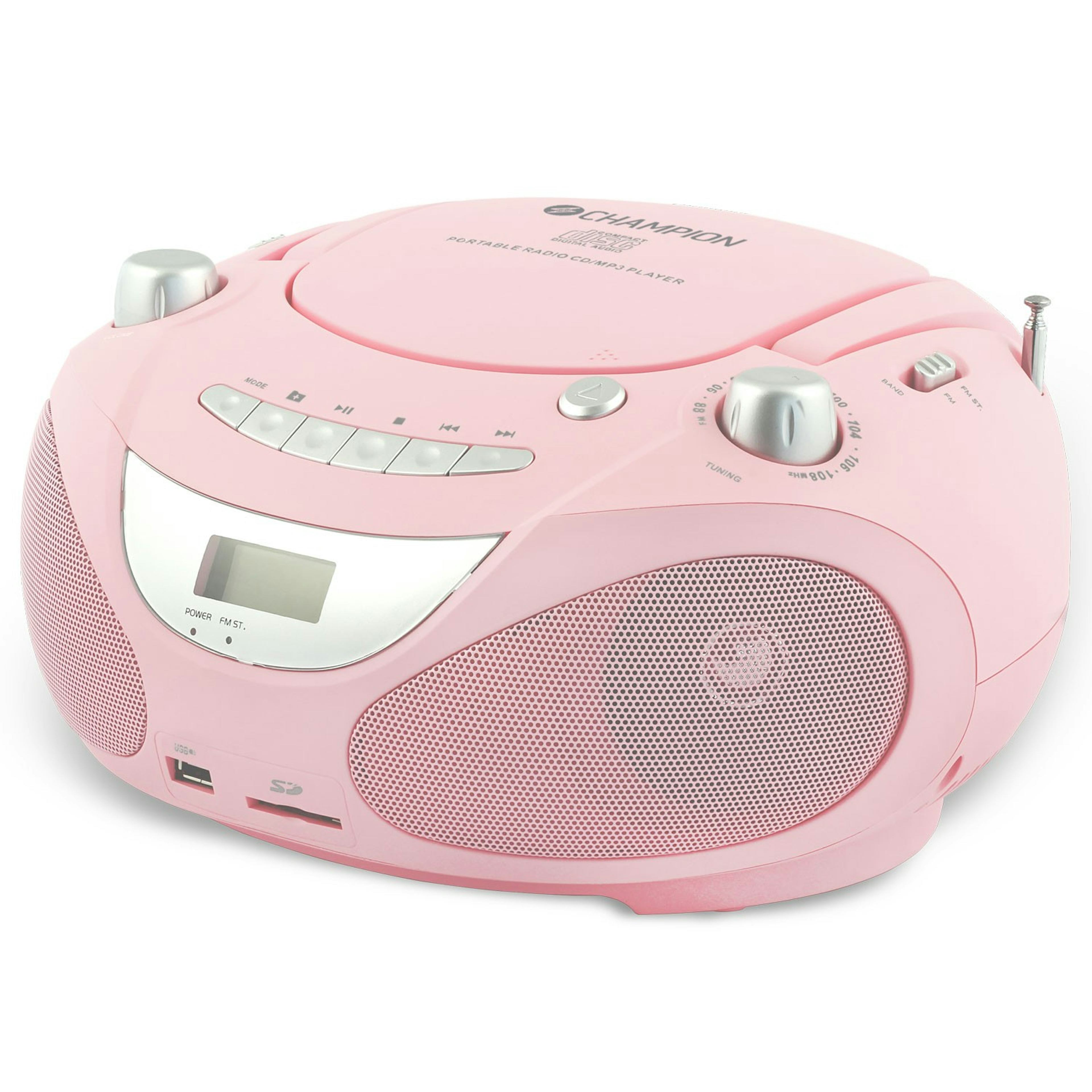Boombox Champion CD/Radio/MP3/USB Pink