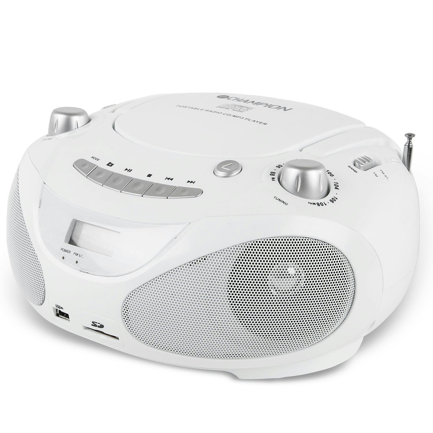 Boombox Champion CD/Radio/MP3/USB White
