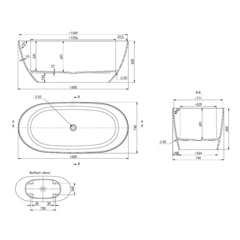 Badkar Strømberg Arden 1600 mm