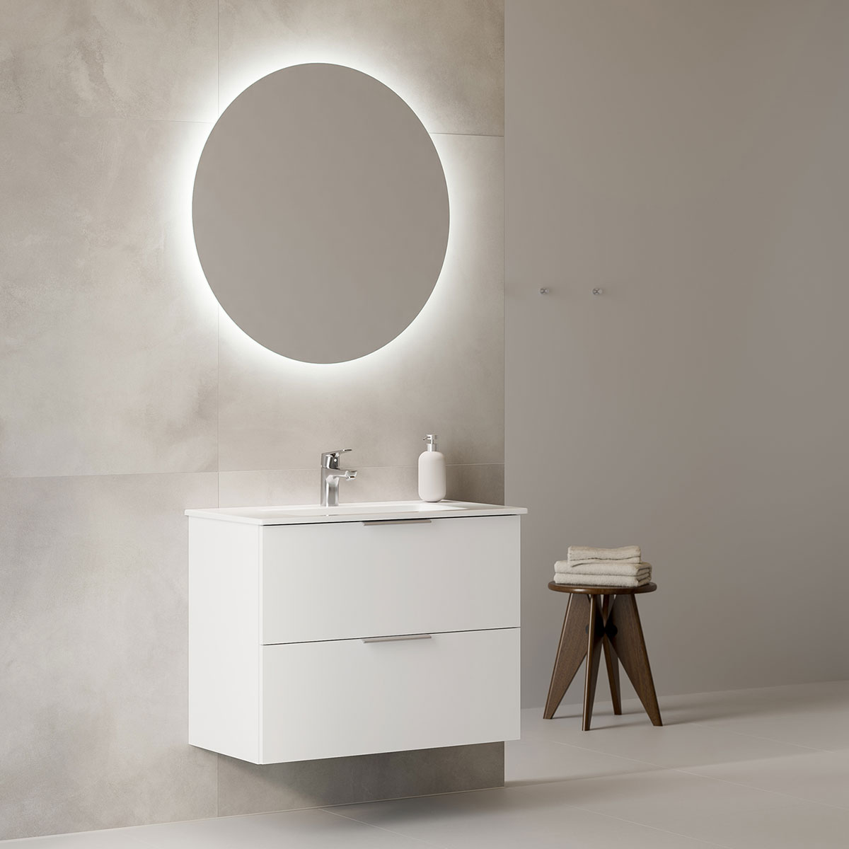 Tvättställsskåp Temal Astra med Tvättställ och Spegel Halo