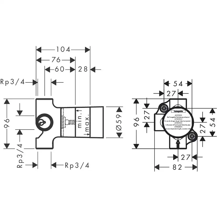 Inbyggnadsdel Hansgrohe för Trio Omkastare/Avstängningsventil