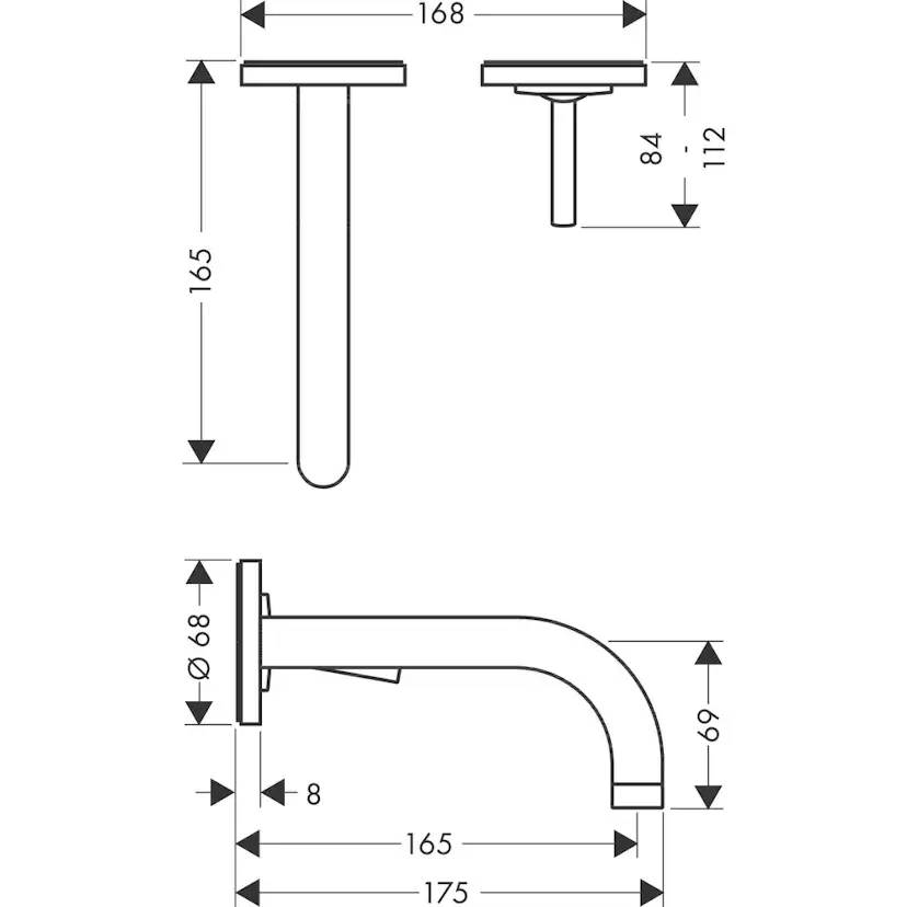 Tvättställsblandare Axor Uno² för Inbyggnad Tvådelad