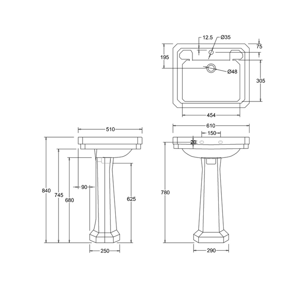 Tvättställ Burlington Victorian 610 mm
