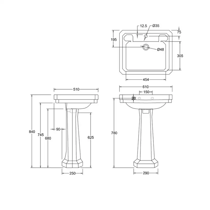 Tvättställ Burlington Victorian 610 mm