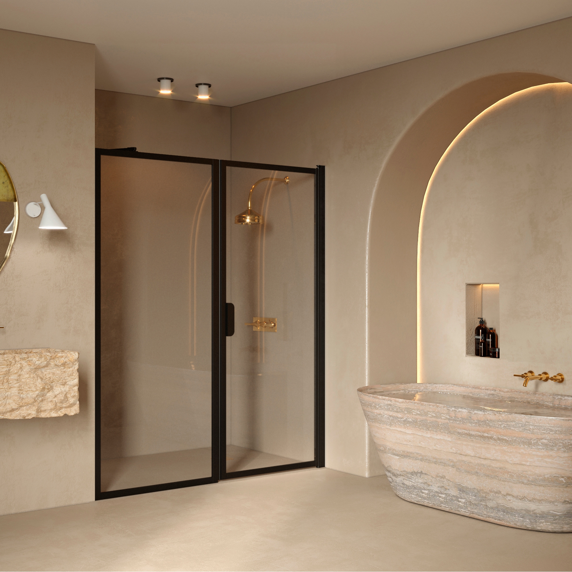 Duschdörr Hietakari Bläk 740 New York Nisch Fast Vägg och Vändbar Dörr