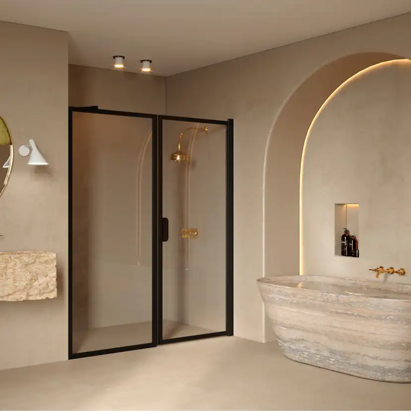 Duschdörr Hietakari Bläk 740 New York Nisch Fast Vägg och Vändbar Dörr