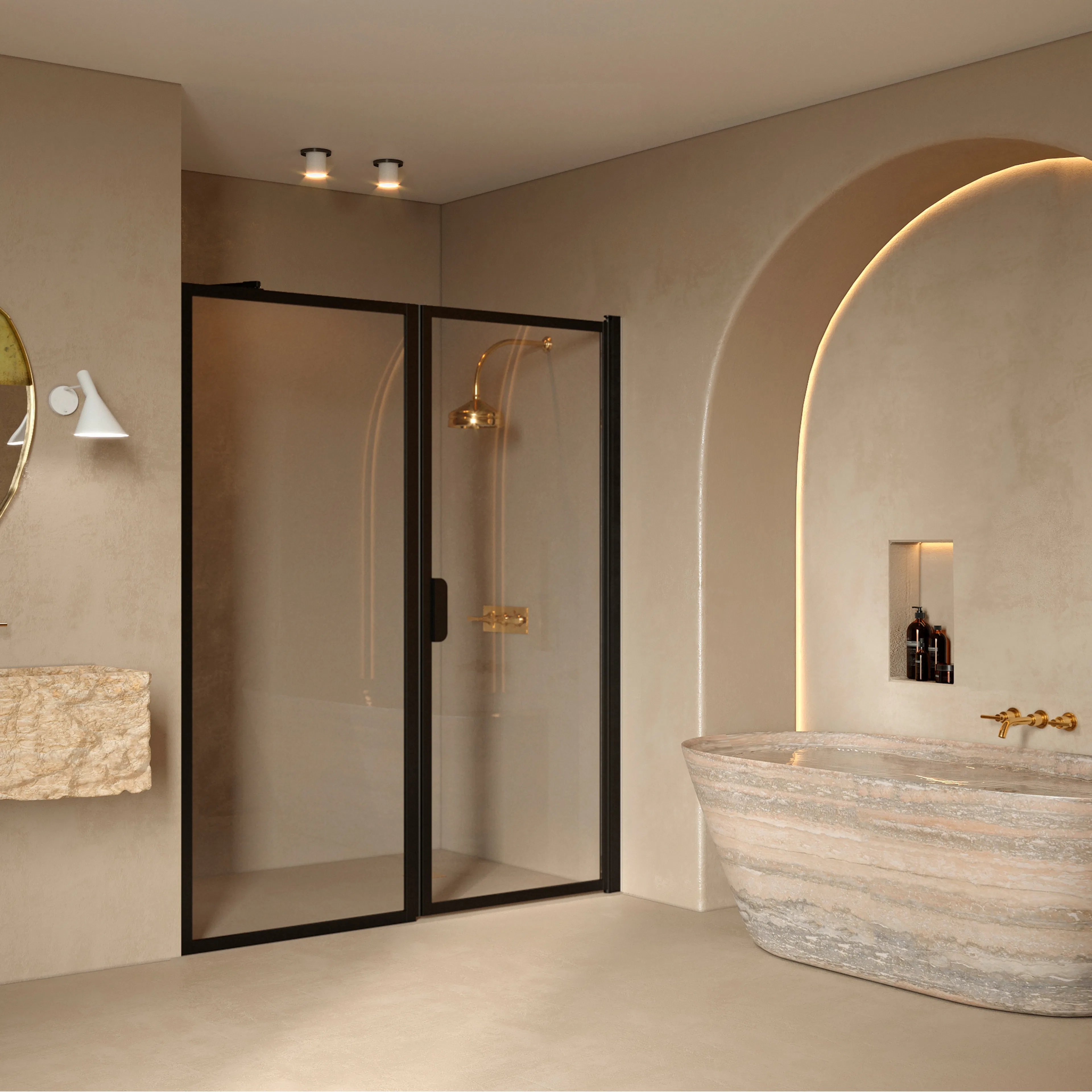 Duschdörr Hietakari Bläk 740 New York Nisch Fast Vägg och Vändbar Dörr