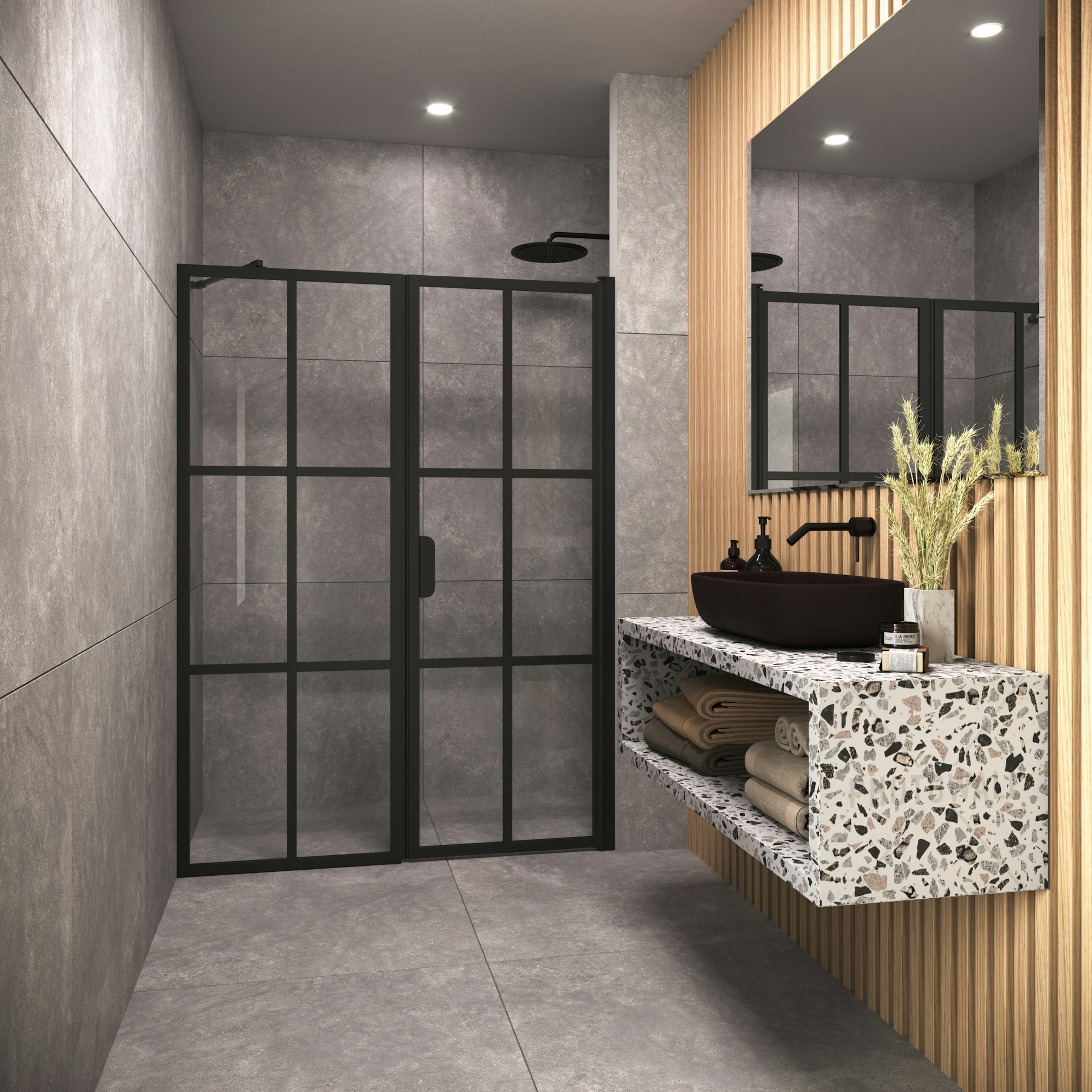 Duschdörr Hietakari Bläk 750 Paris Nisch Fast Vägg och Vändbar Dörr