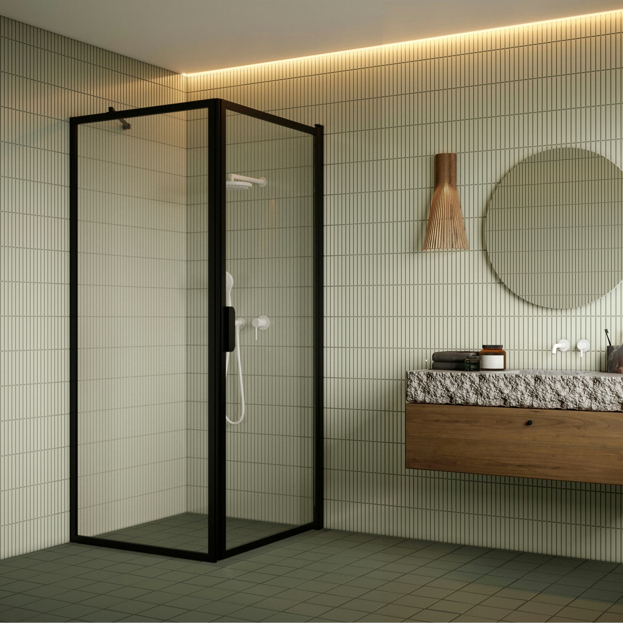 Duschhörn Hietakari Bläk 755 New York Fast Vägg och Vändbar Dörr