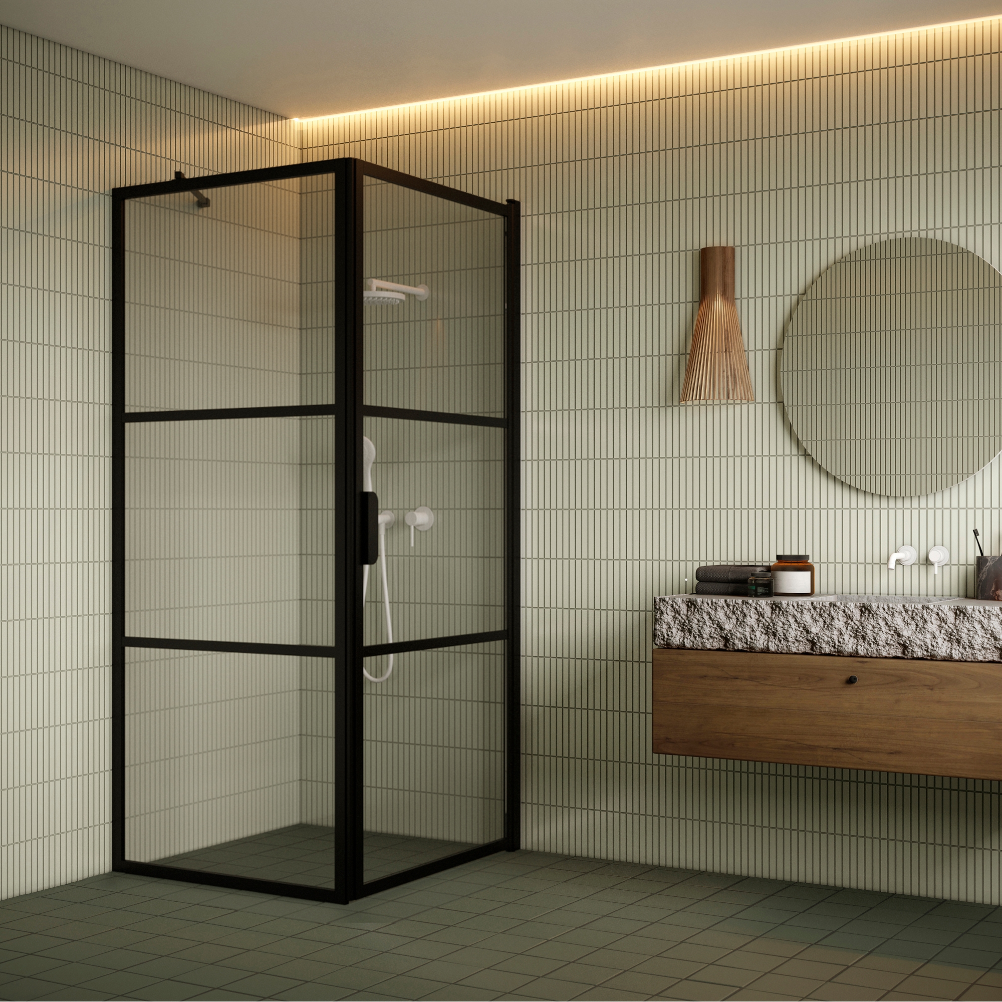 Duschhörn Hietakari Bläk 760 Tokyo Fast Vägg och Vändbar Dörr