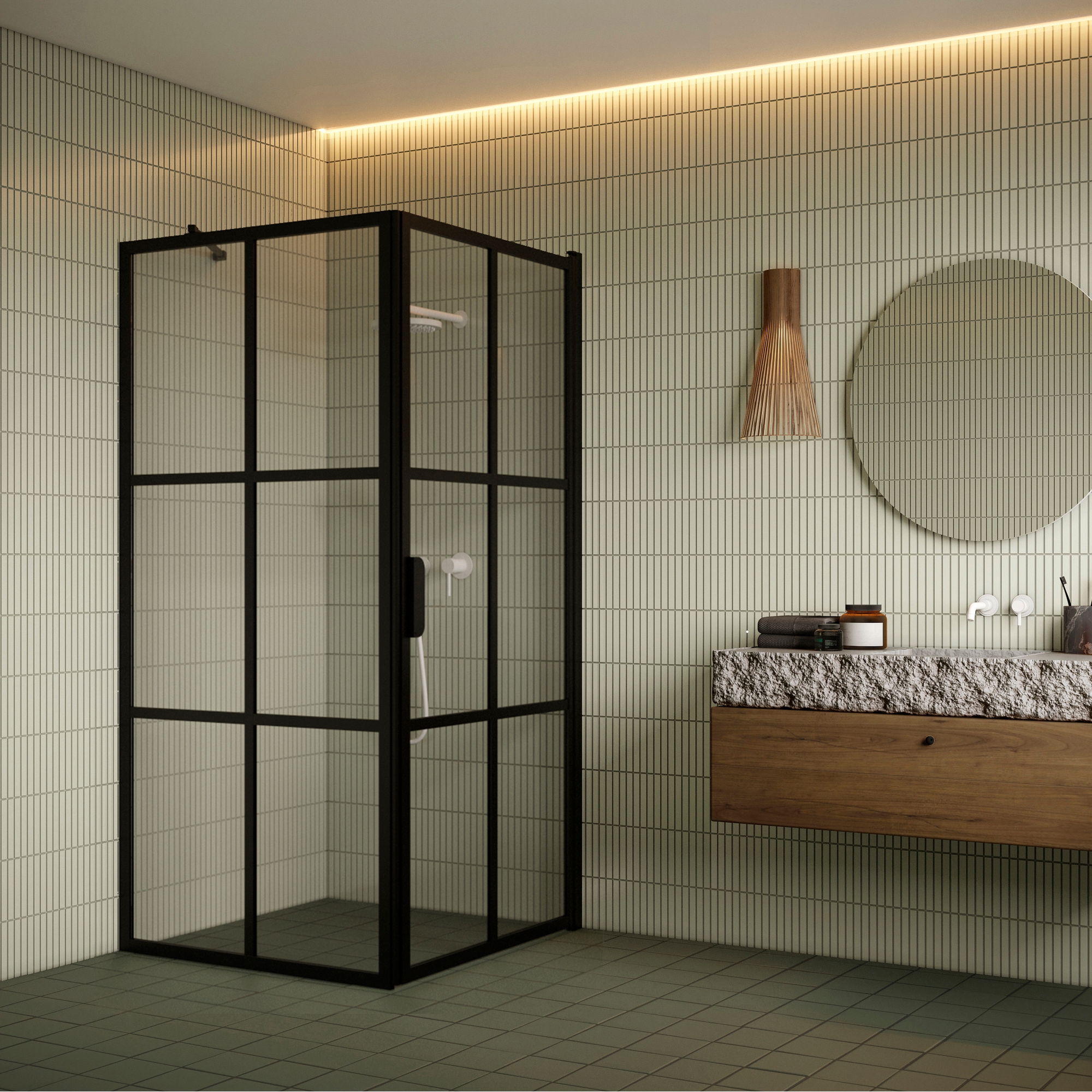 Duschhörn Hietakari Bläk 765 Paris Fast Vägg och Vändbar Dörr