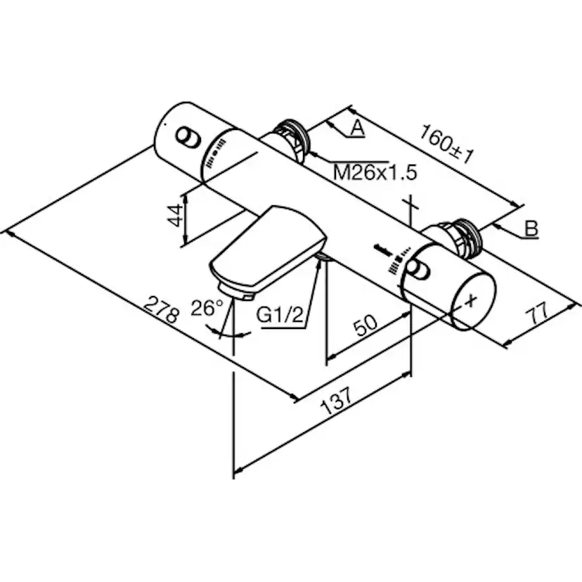 Badkarsblandare Damixa Thermixa 100 Termostat Krom 160 cc