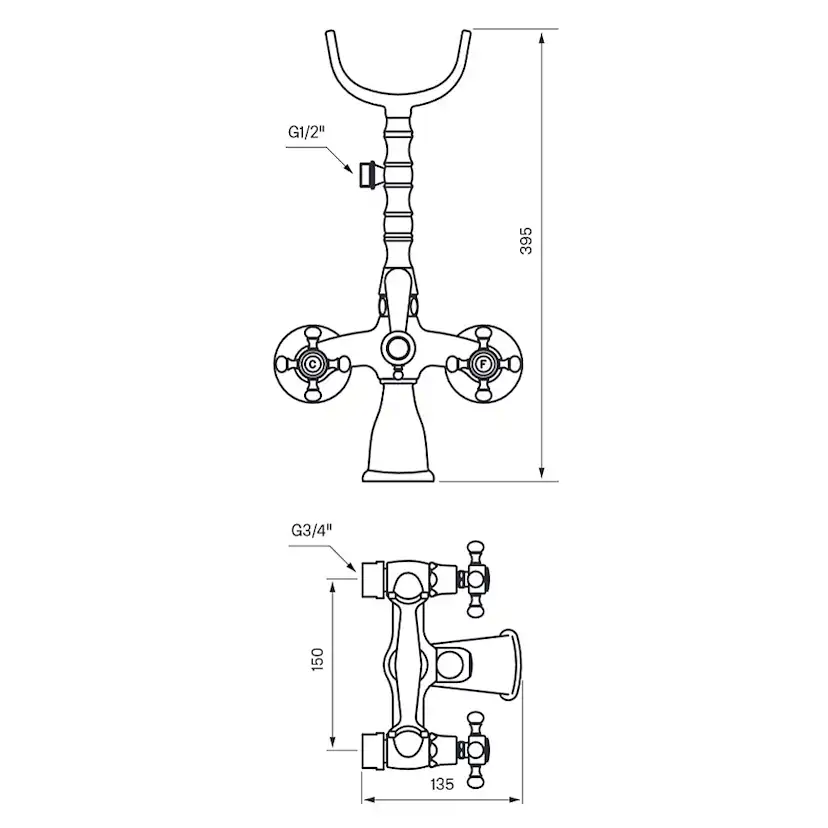 Badkarsblandare Tapwell Classic FBLV 023-150 med Handdusch