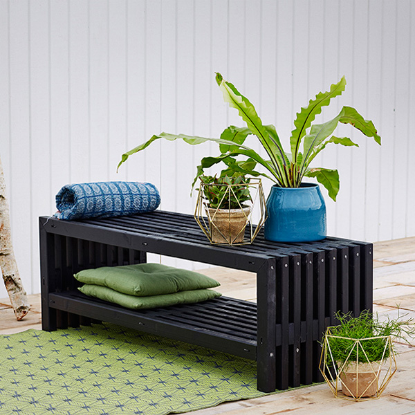 Trädgårdsbänk PLUS Rustik Design med Hylla 1380 mm