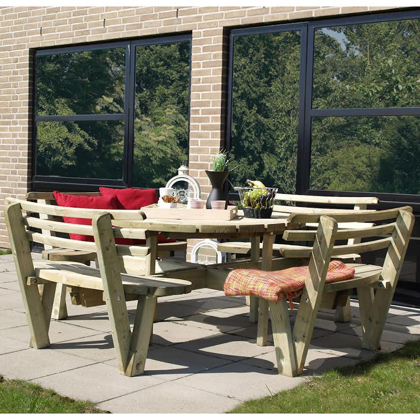 Picknickbord PLUS Runt med Ryggstöd Utomhus