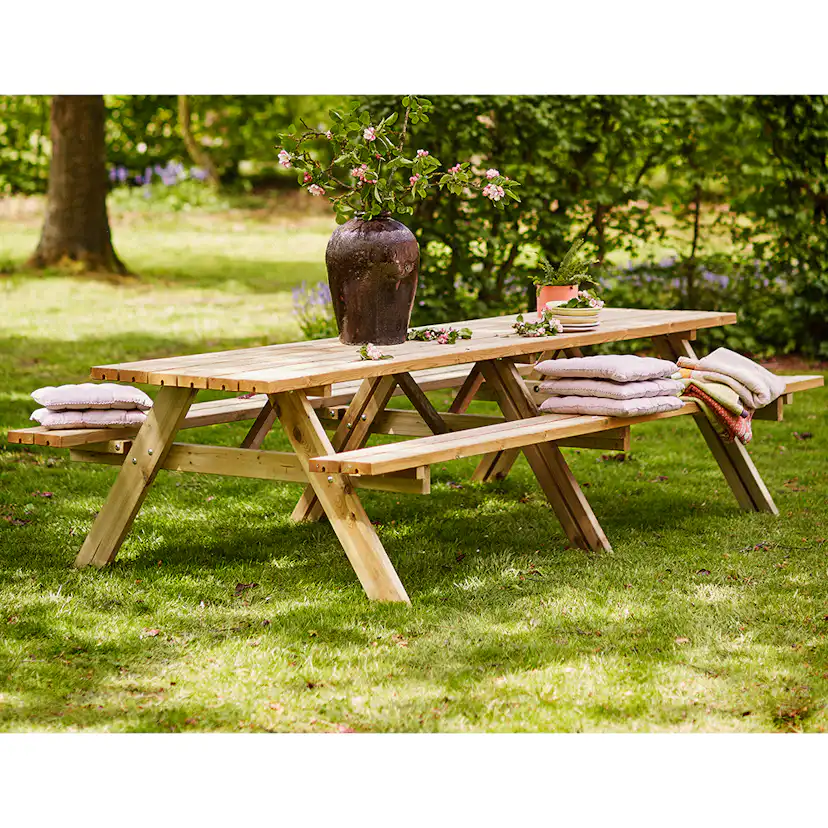 Picknickbord PLUS Bänkset med Fällbara säten & 12 Sittplatser i Tryckimpregnerat Trä