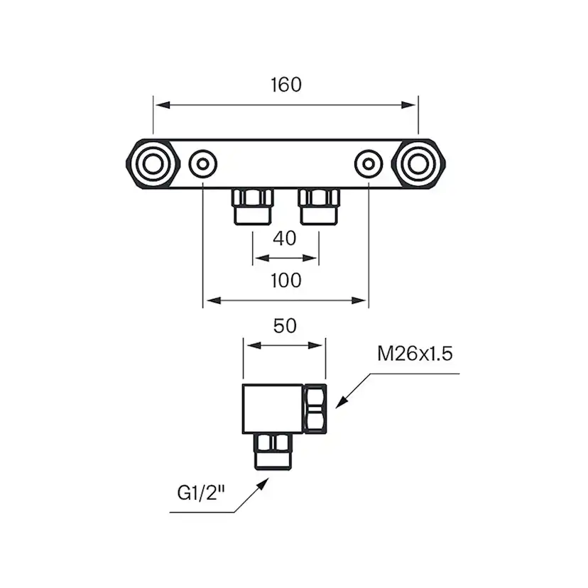 Blandarfäste Tapwell för Utanpåliggande Rördragning