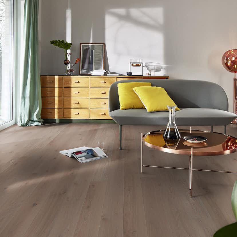 Parkettgolv Boen Ek Vivo 1-Stav Warm Grey Borstad Ultra Matt Lack