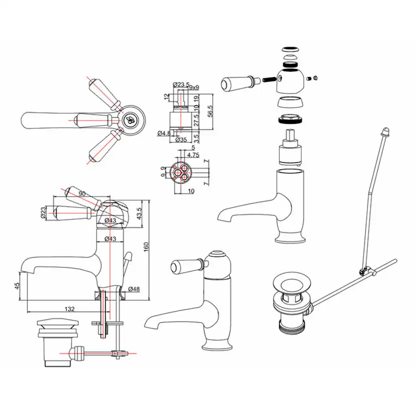 Tvättställsblandare Burlington Chelsea CH20 med Bottenventil
