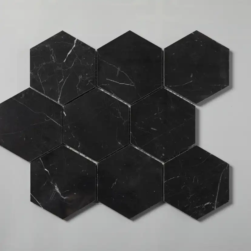 Natursten ArtStone Nero Marquina Hexagon Polerad 10x10 cm