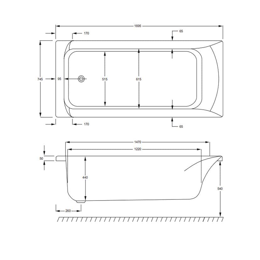 Badkar Strømberg Delta 1700x750 mm
