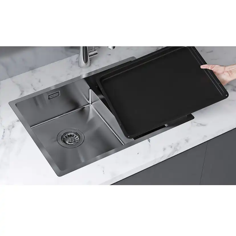 Diskho DecoSteel DI Combo 3434 Rostfri Dubbel med Korgventil & Vattenlås