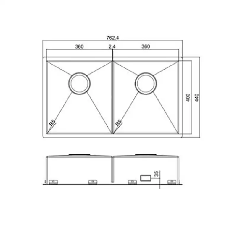 Diskho Nordic Tech Edge 74 K X Rostfri Dubbel med Korgventil & Vattenlås