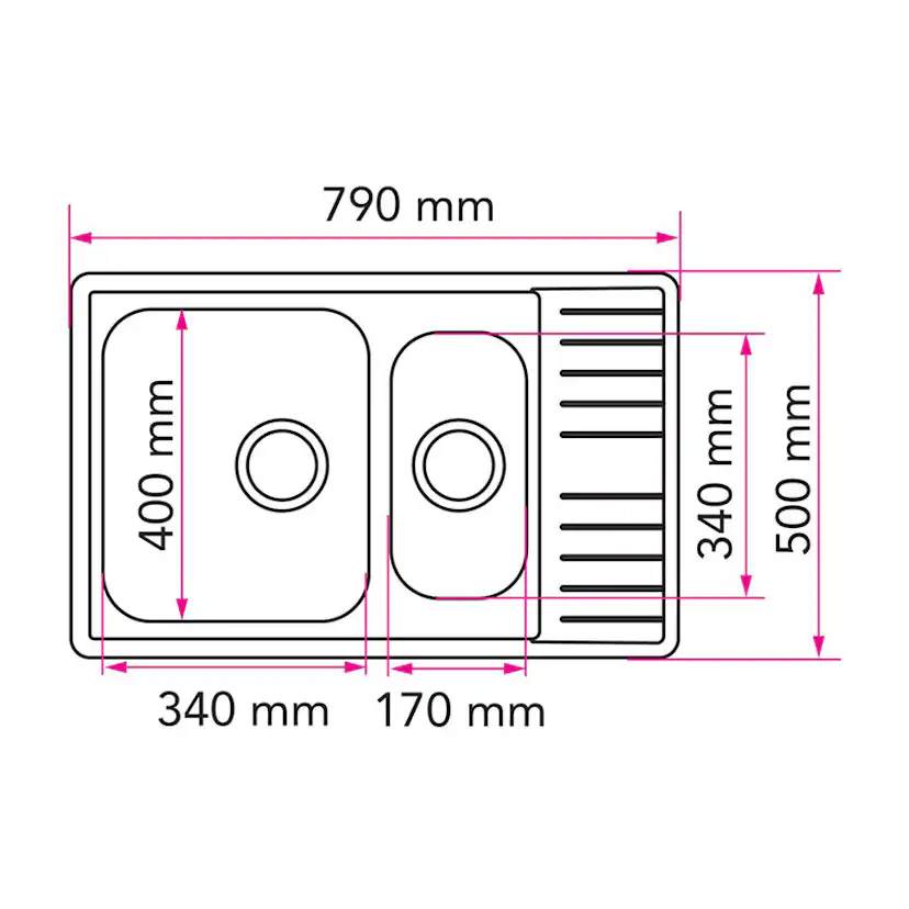 Infälld Diskbänk Stala Lyria L40-17S Rostfri med Dubbel Diskho