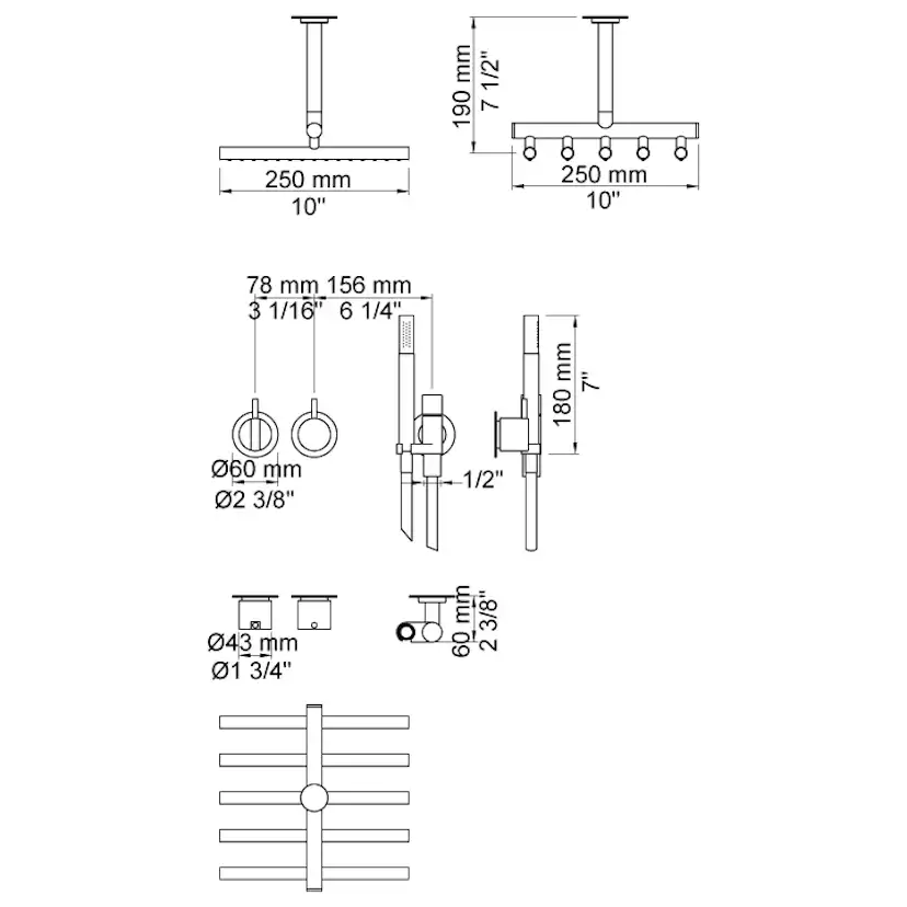 Takduschset Vola 2471-051A för Inbyggnad