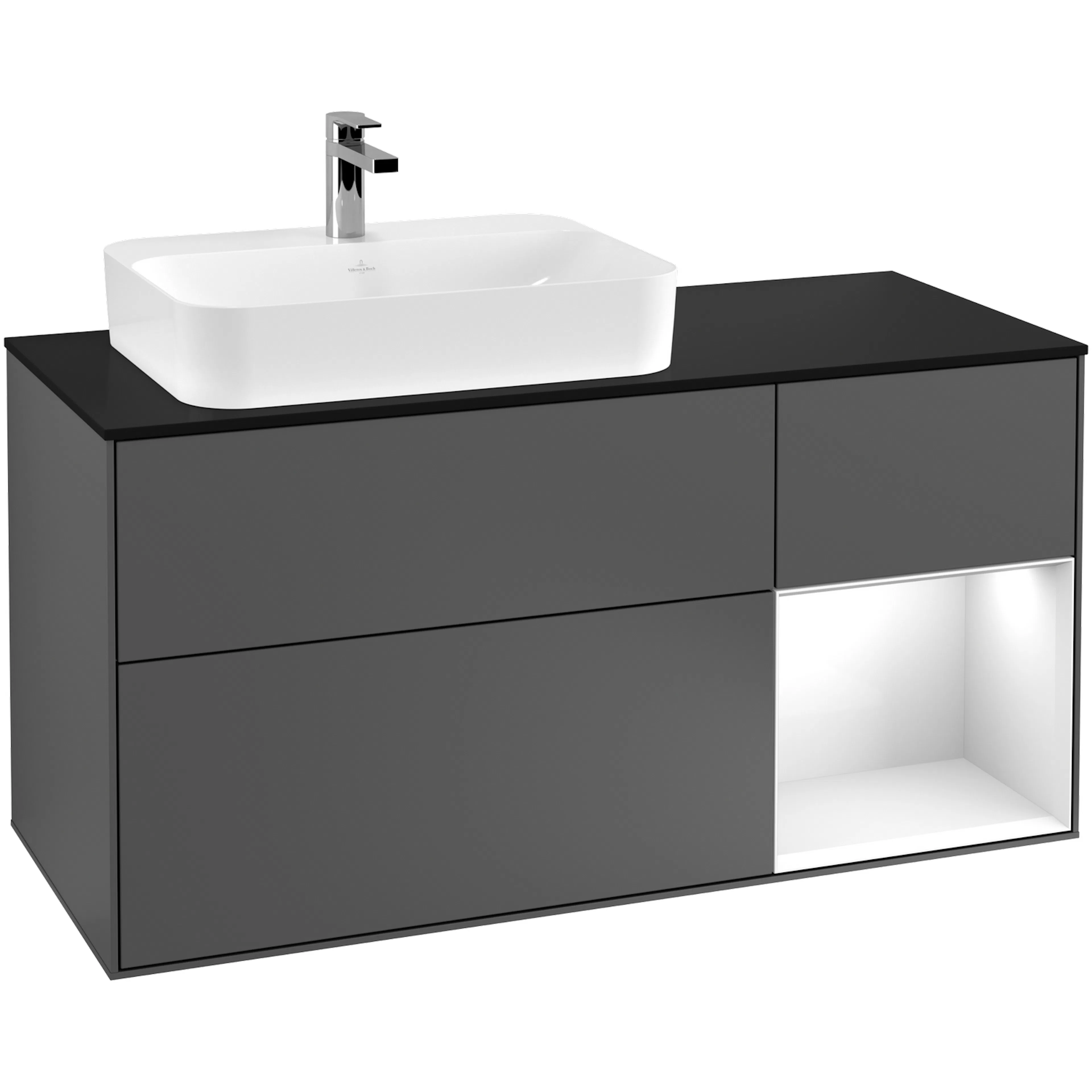 Tvättställsskåp Villeroy & Boch Finion med 3 Lådor Hylla och Bänkskiva för Ocentrerat Ytmonterat Tvättställ