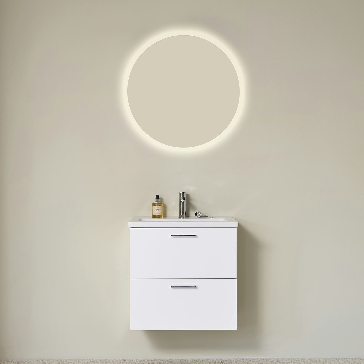 Möbelpaket Vedum Free 615 Compact Maja med Tvättställ och LED-Spegel Säven Vit