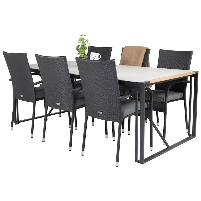 Matgrupp Utomhus Venture Home Tilly 200 med 6 Asta Trädgårdsstolar